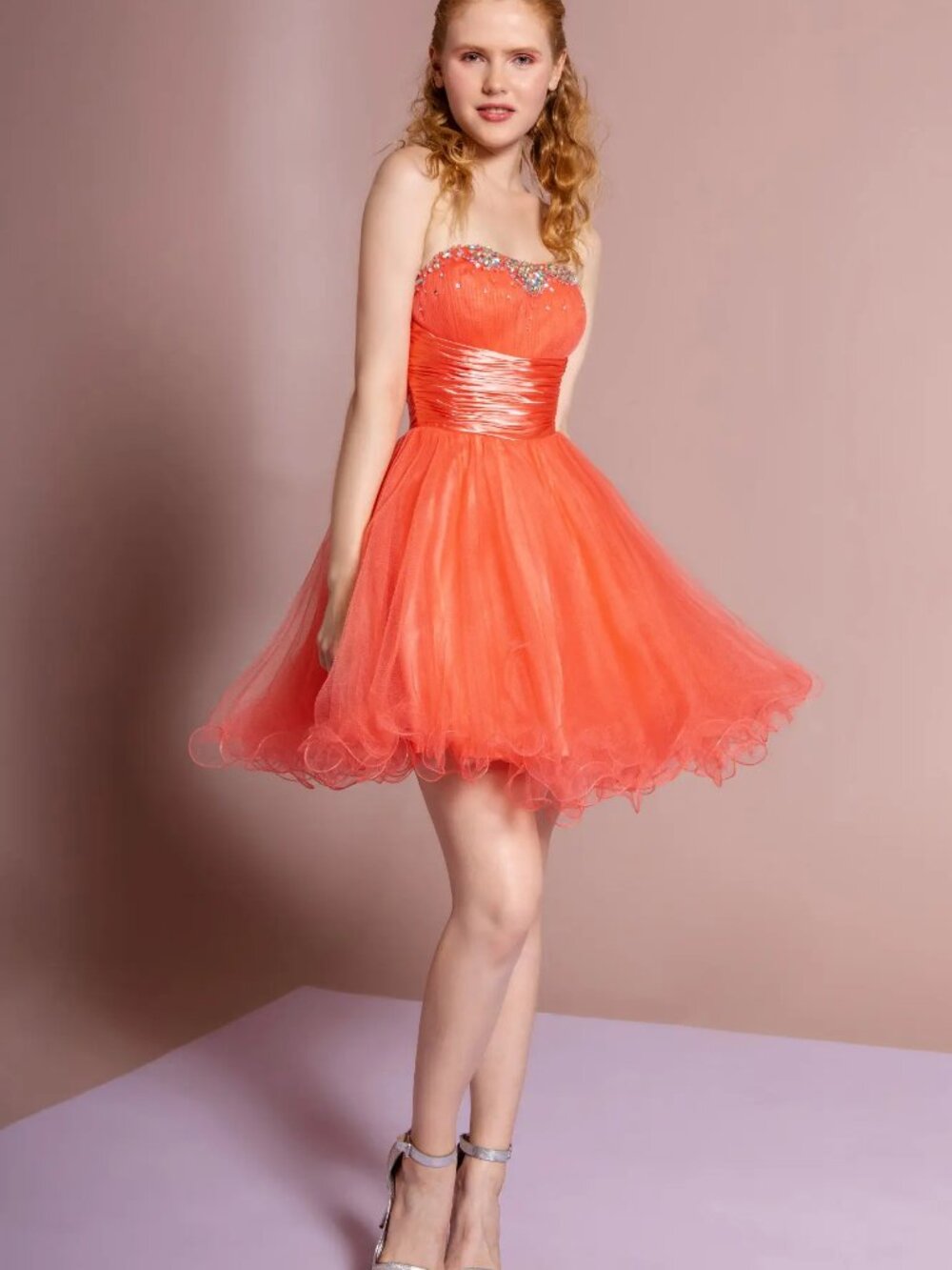 NEW CORAL Cocktail Dress Embellished Formal Elegant Stunning GS1052